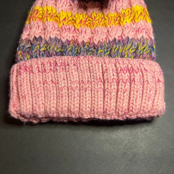NWT Hots-Wing Womens Pink & Purple Striped Lined Beanie Hat w/ Pom Pom One Size - Picture 2 of 7